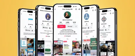 A graphic showcasing top TikTok accounts for architecture students.