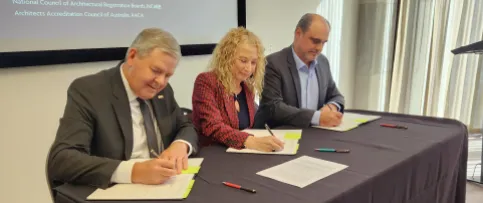 NCARB and its counterparts from Australia and New Zealand signing the new reciprocity agreement.