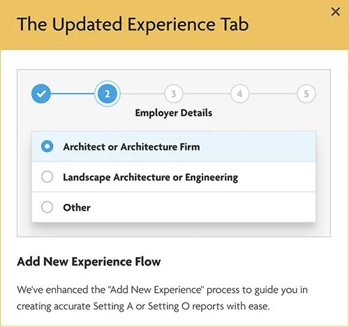 The Experience section of My NCARB has been updated.