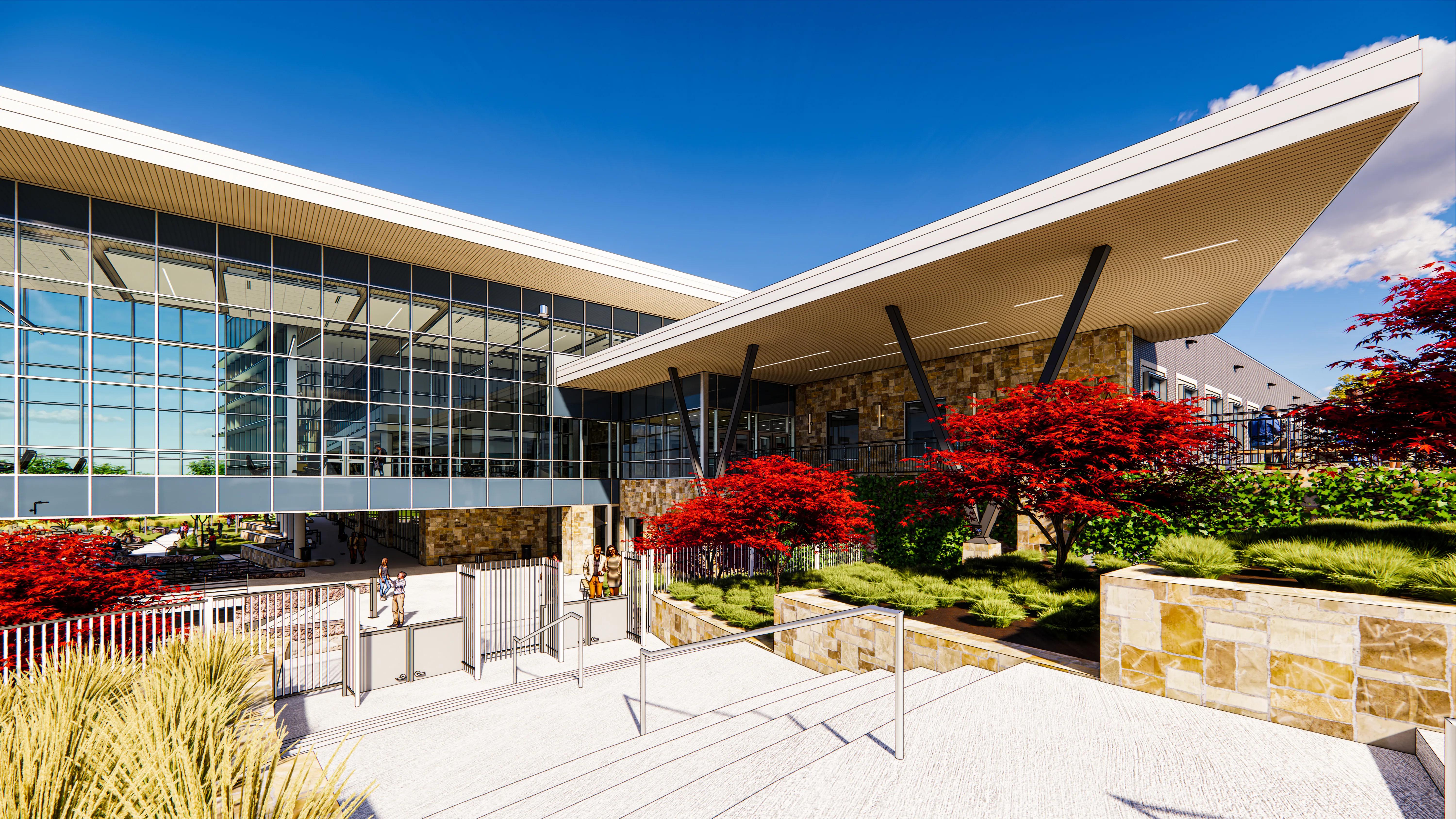 Rendering of entrance to Eagle Mountain High School.