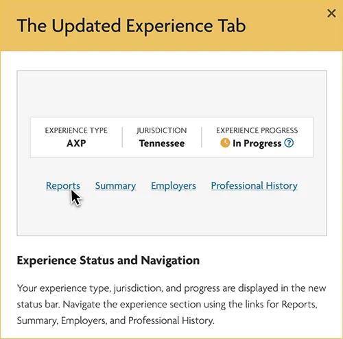 The Experience section of My NCARB has been updated.