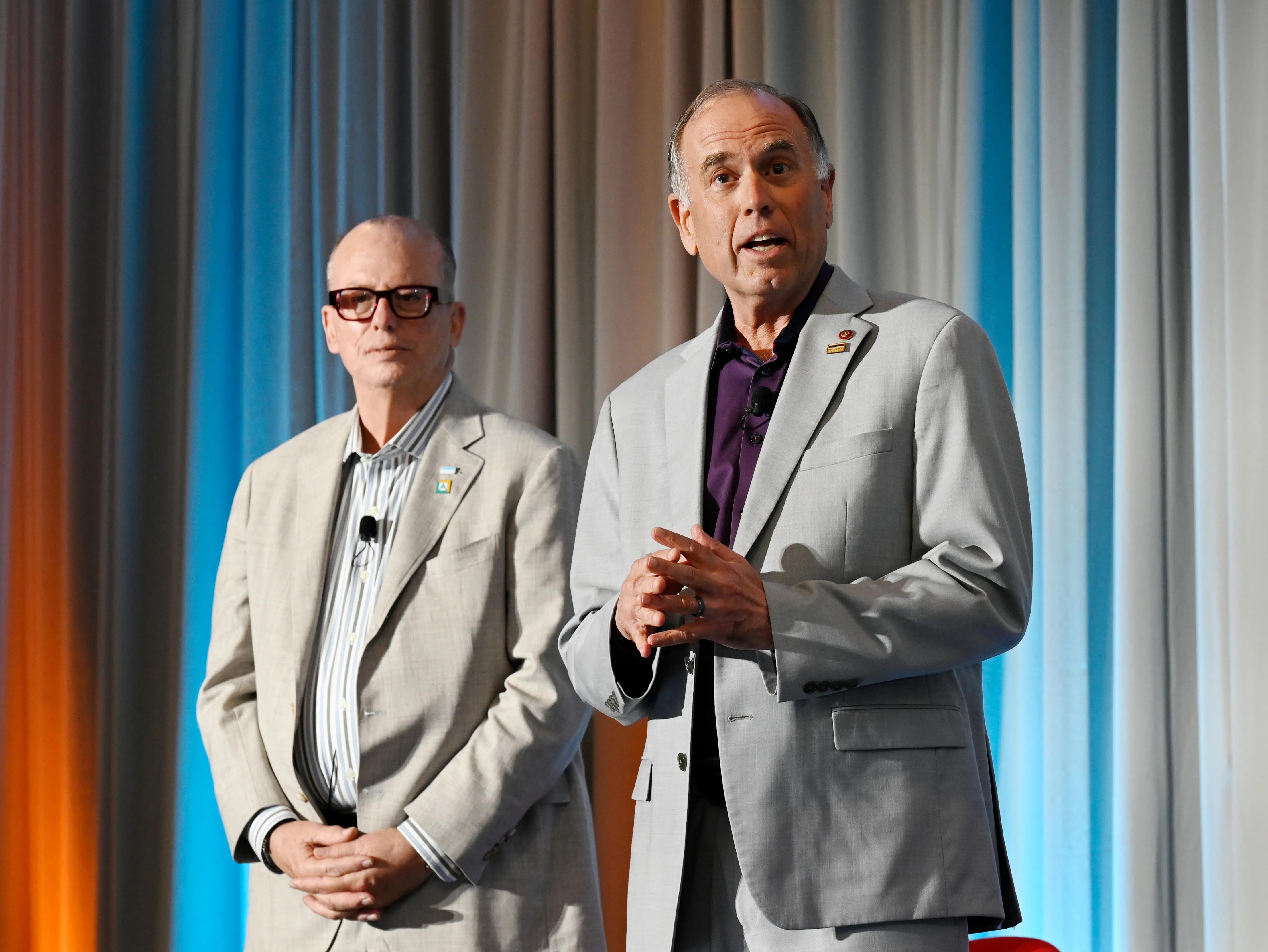 NCARB President Ed Marley and CEO Mike Armstrong deliver closing remarks at the 2025 Licensing Advisors Summit.